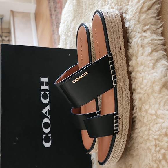 NWT IOB Coach Franca Black Leather Slip-on Espadrilles 🖤💛 - Picture 8 of 16